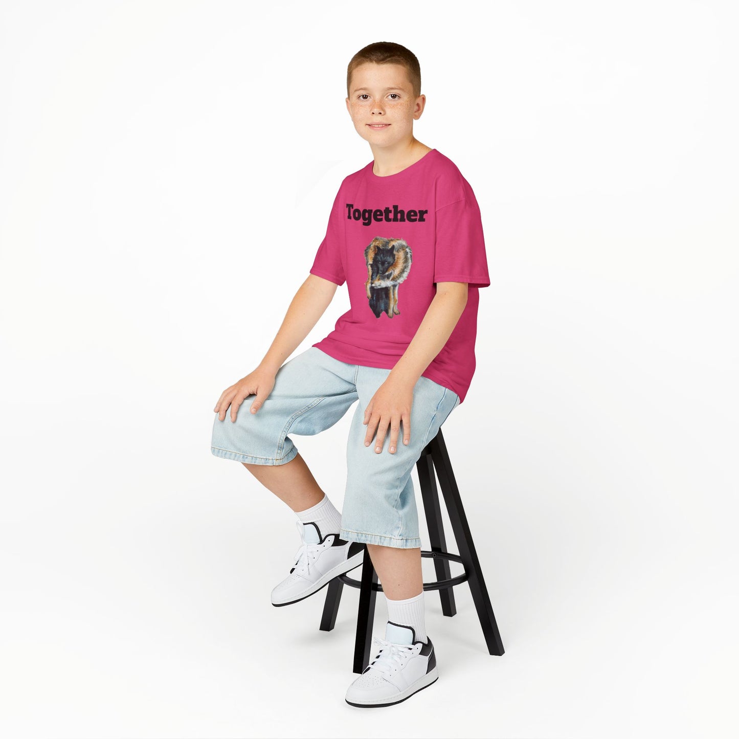 Kids T-Shirt - "Together" Hugging Wolves Design | Cute Animal Tee for Children