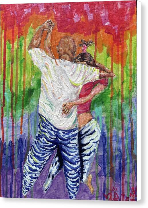 Couple Dancing with Rainbow Backdrop - Canvas Print