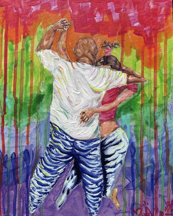 Couple Dancing with Rainbow Backdrop - Art Print