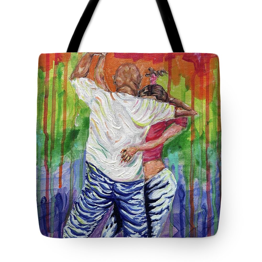 Couple Dancing with Rainbow Backdrop - Tote Bag