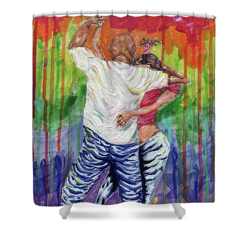 Couple Dancing with Rainbow Backdrop - Shower Curtain