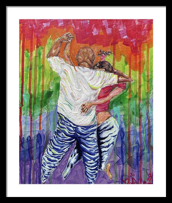 Couple Dancing with Rainbow Backdrop - Framed Print
