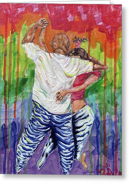 Couple Dancing with Rainbow Backdrop - Greeting Card