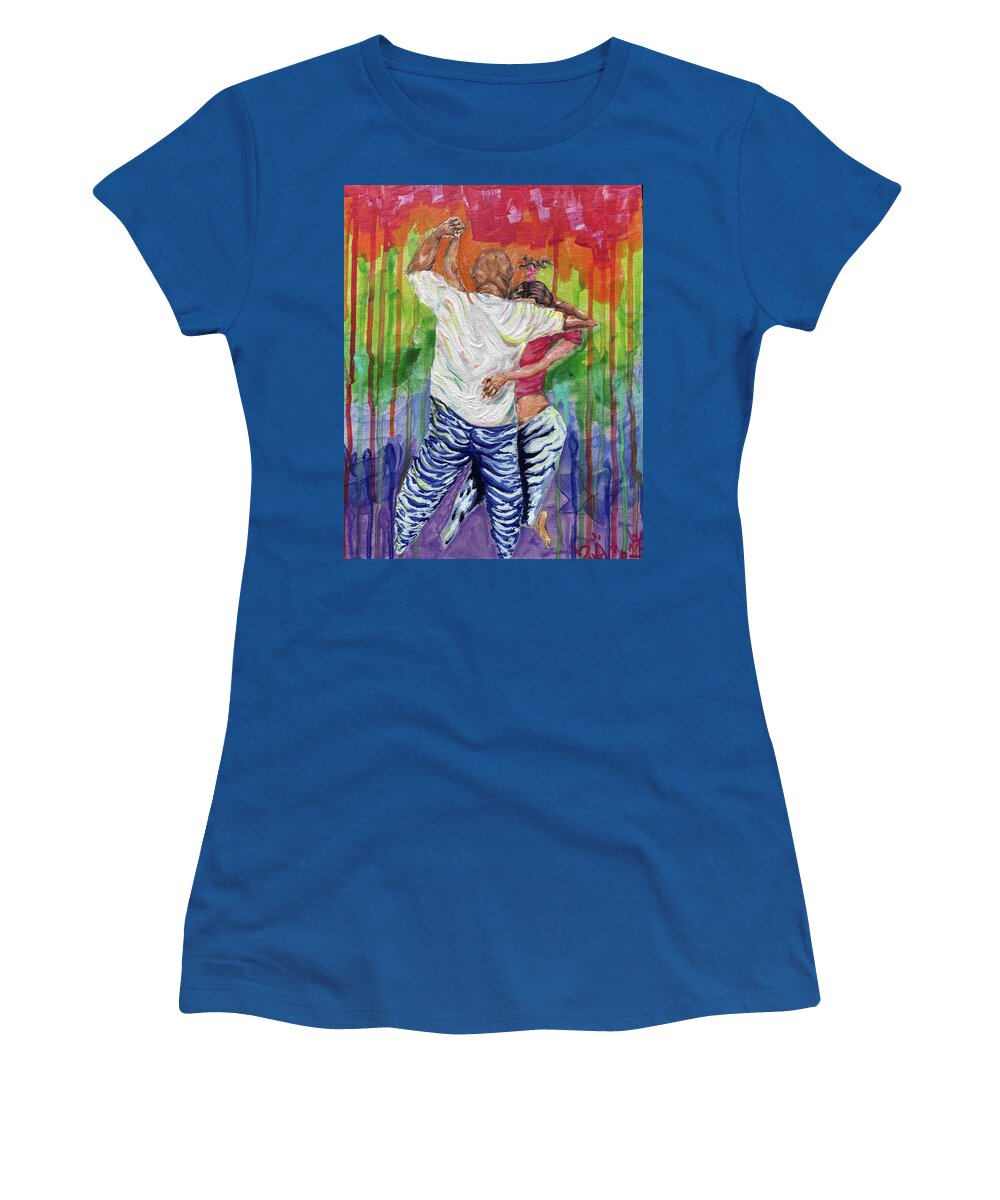 Couple Dancing with Rainbow Backdrop - Women's T-Shirt