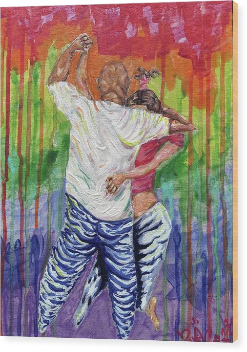 Couple Dancing with Rainbow Backdrop - Wood Print