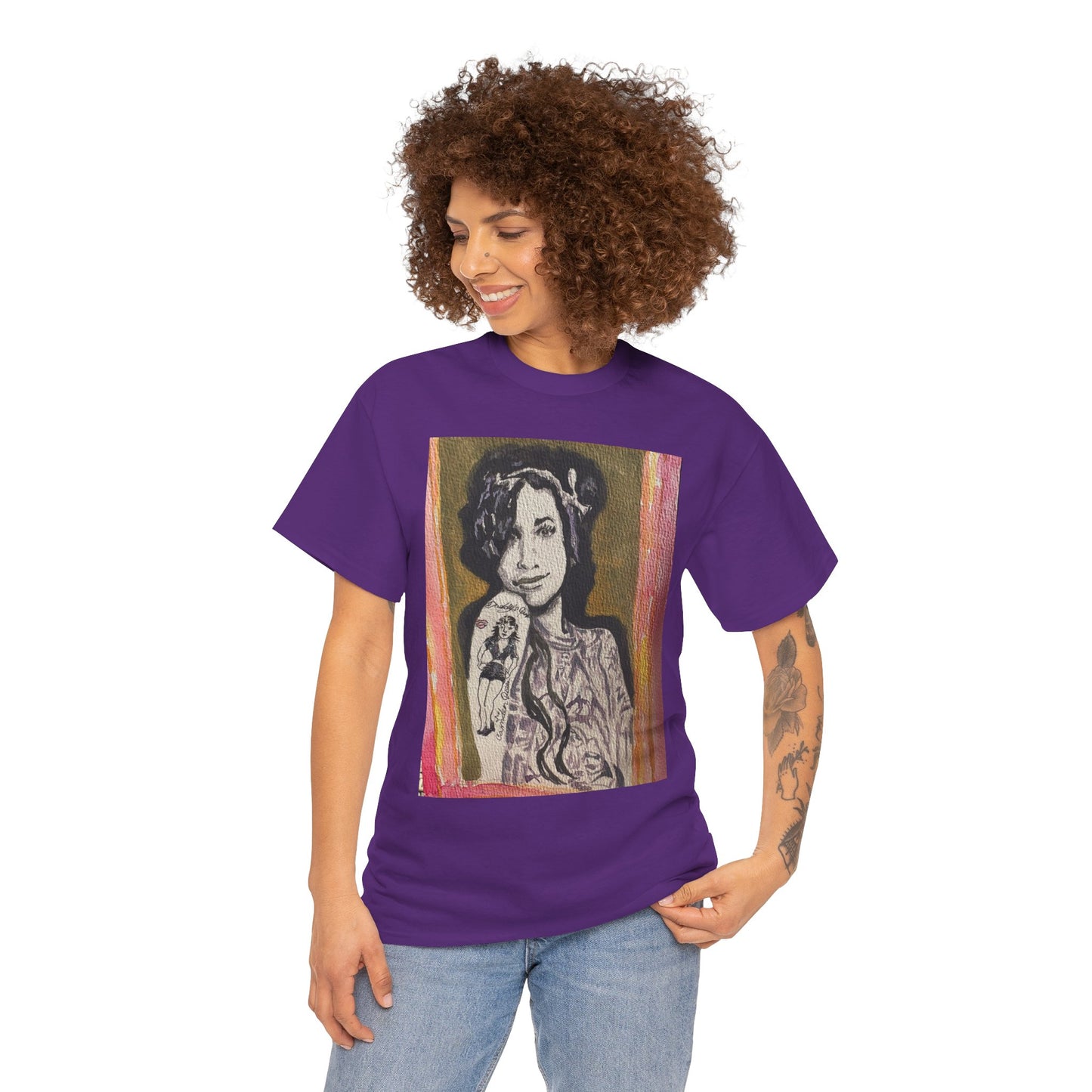 Camden Queen Amy W. Portrait Art Tee — Watercolor Painted Amy W. Hand-Drawn Tattooed Woman Graphic T-Shirt