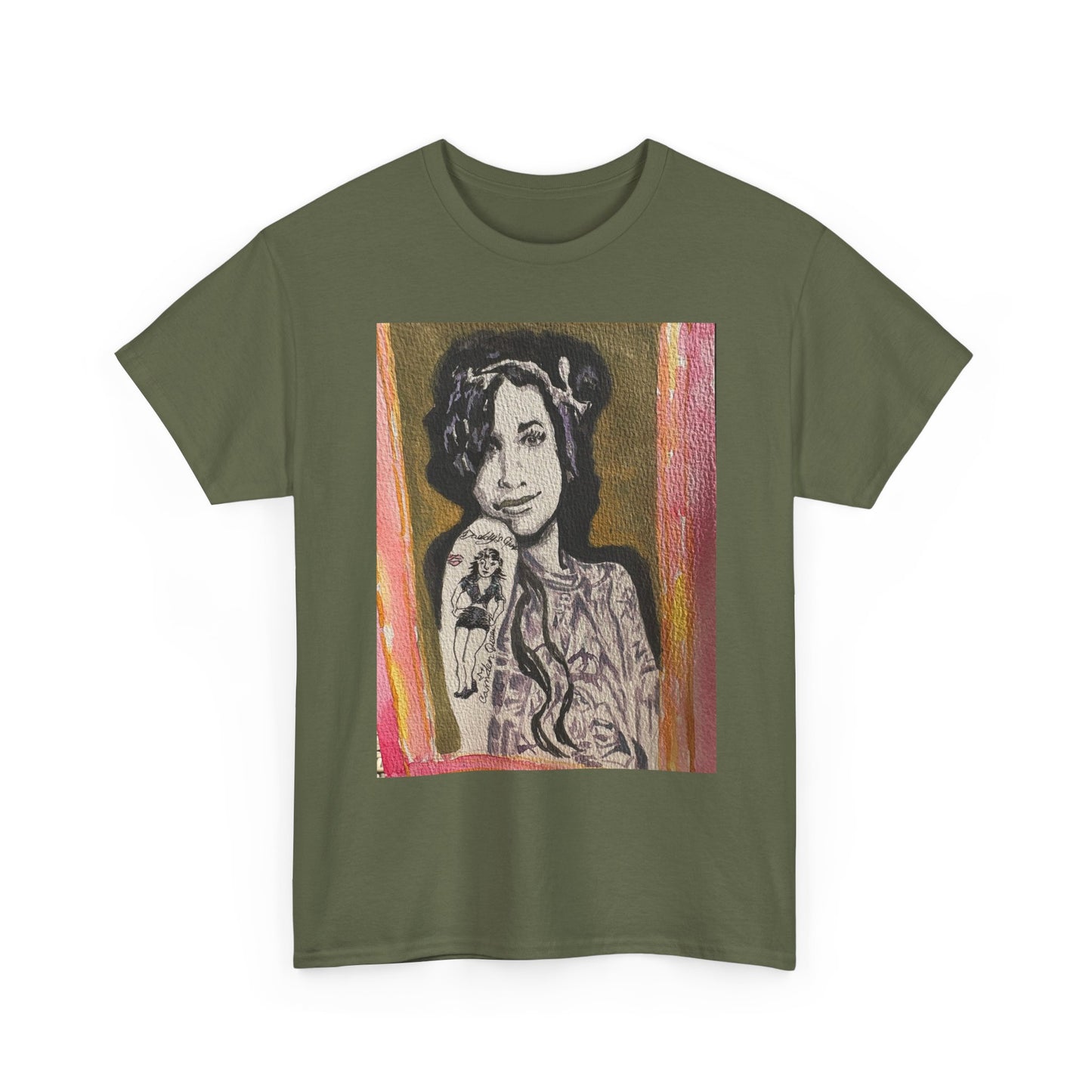 Camden Queen Amy W. Portrait Art Tee — Watercolor Painted Amy W. Hand-Drawn Tattooed Woman Graphic T-Shirt