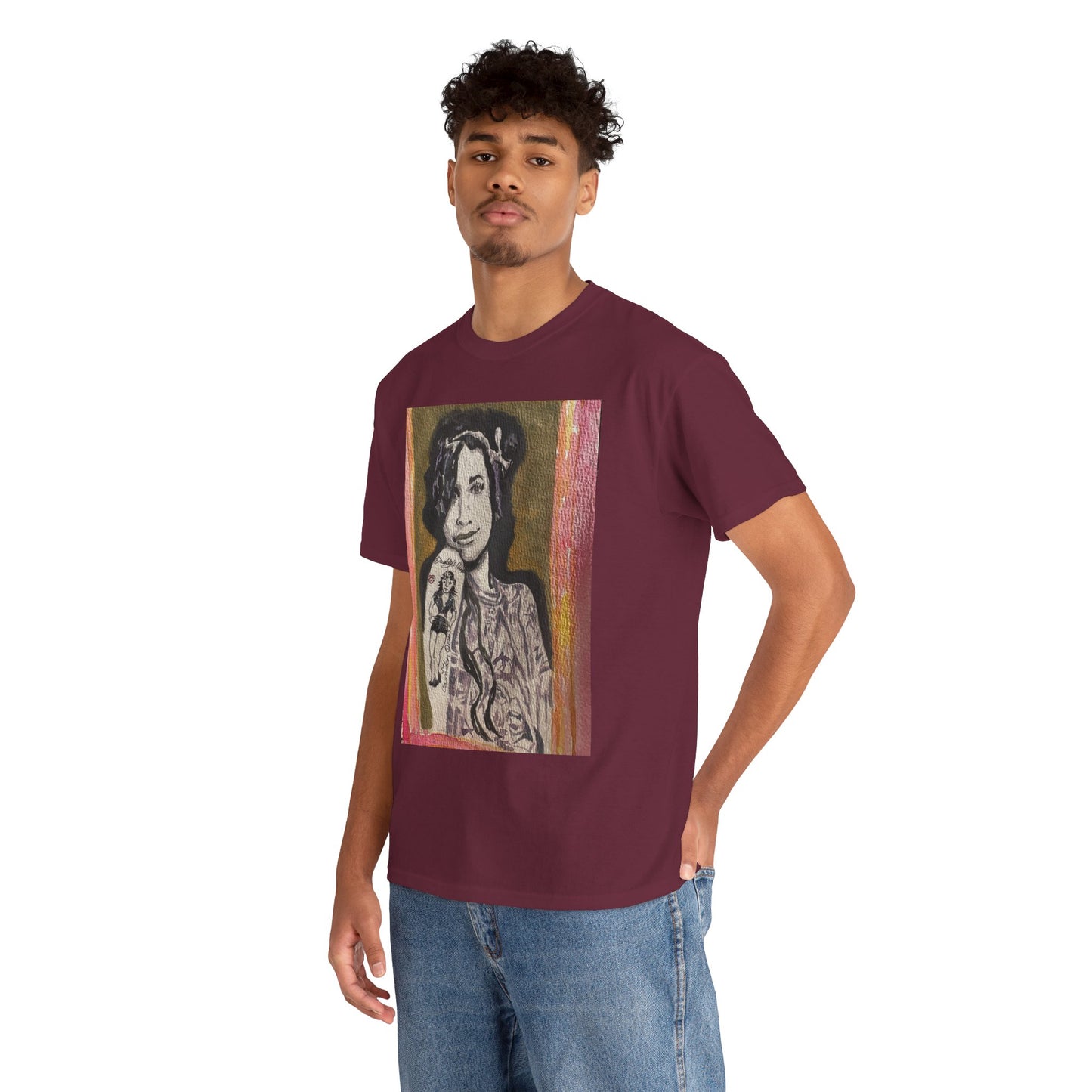 Camden Queen Amy W. Portrait Art Tee — Watercolor Painted Amy W. Hand-Drawn Tattooed Woman Graphic T-Shirt