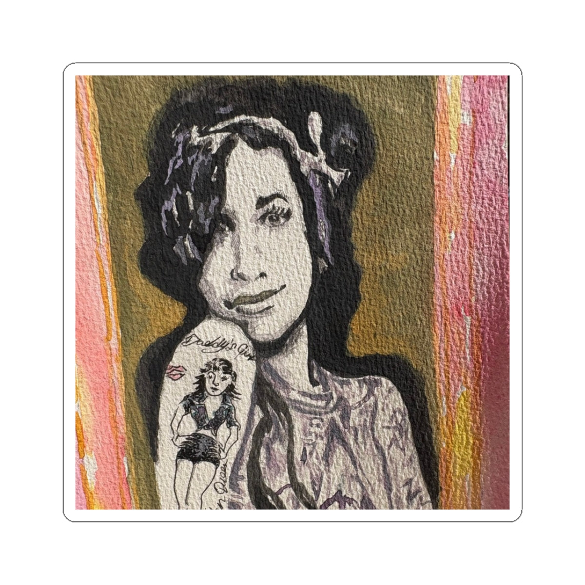 Amy W. Portrait Kiss-Cut Sticker — Retro Tattoo Art Laptop Decal