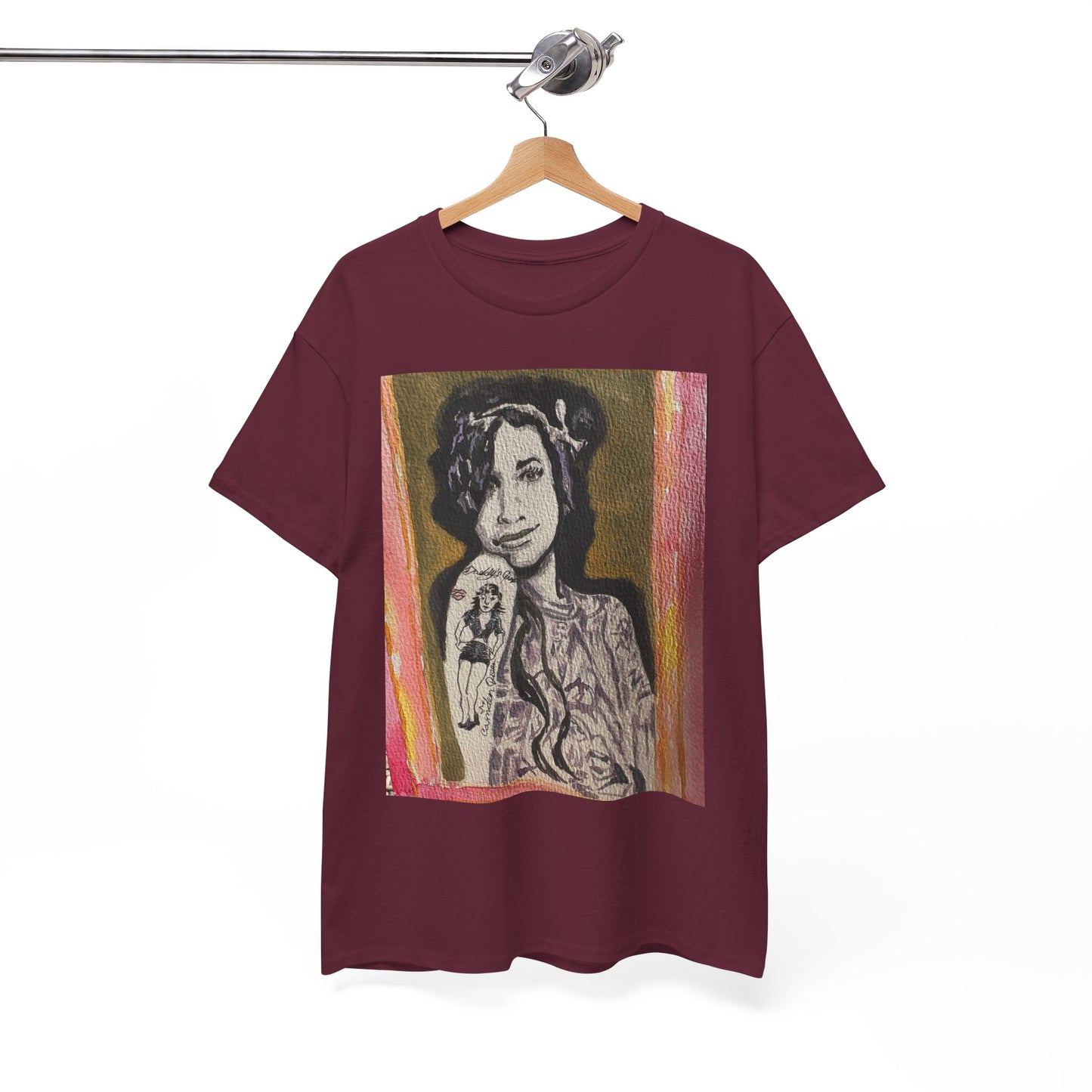 Camden Queen Amy W. Portrait Art Tee — Watercolor Painted Amy W. Hand-Drawn Tattooed Woman Graphic T-Shirt