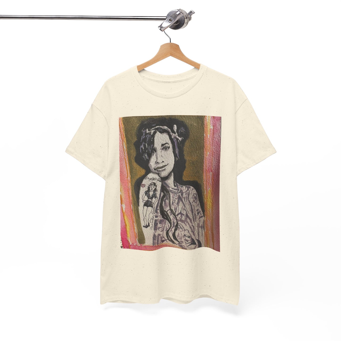 Camden Queen Amy W. Portrait Art Tee — Watercolor Painted Amy W. Hand-Drawn Tattooed Woman Graphic T-Shirt