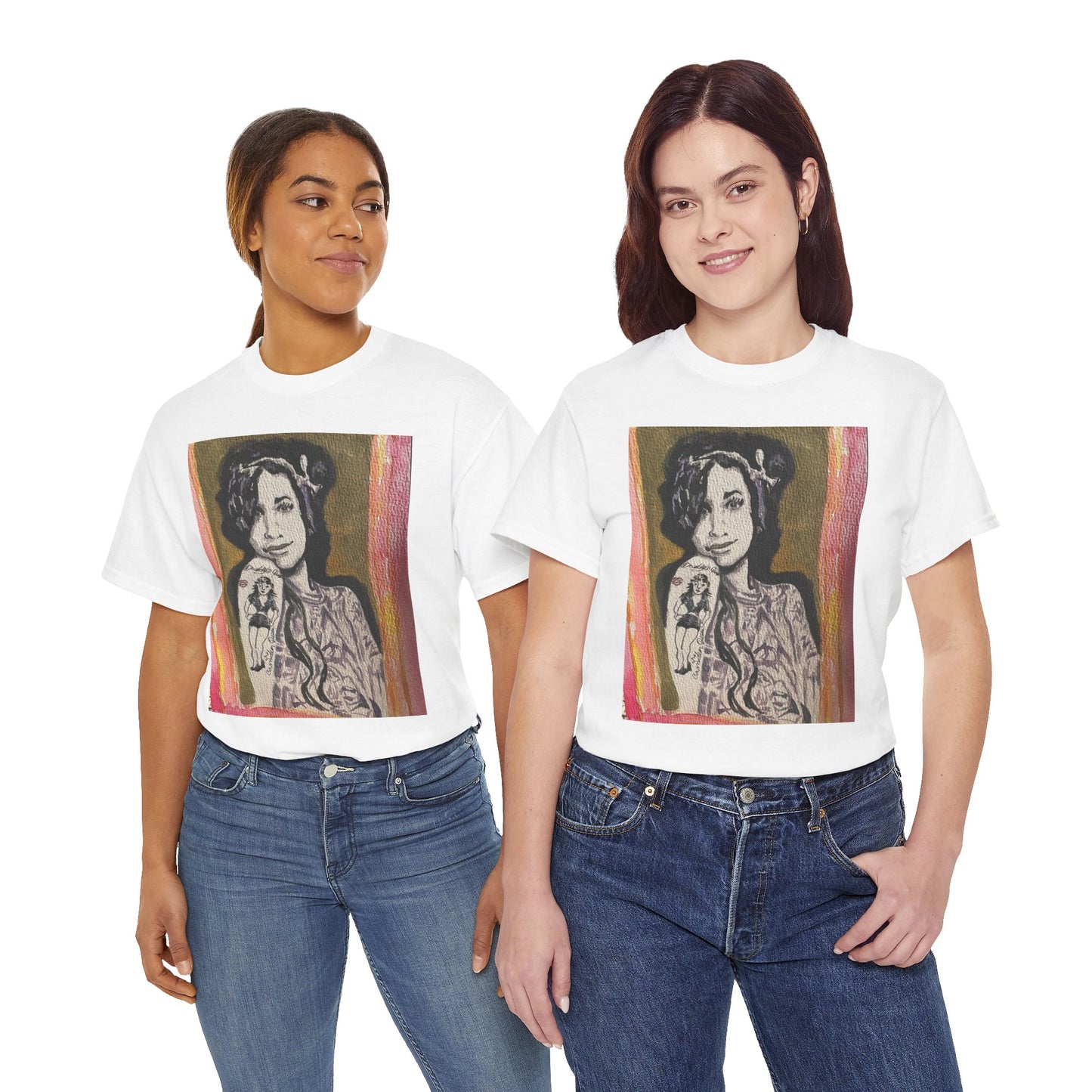 Camden Queen Amy W. Portrait Art Tee — Watercolor Painted Amy W. Hand-Drawn Tattooed Woman Graphic T-Shirt