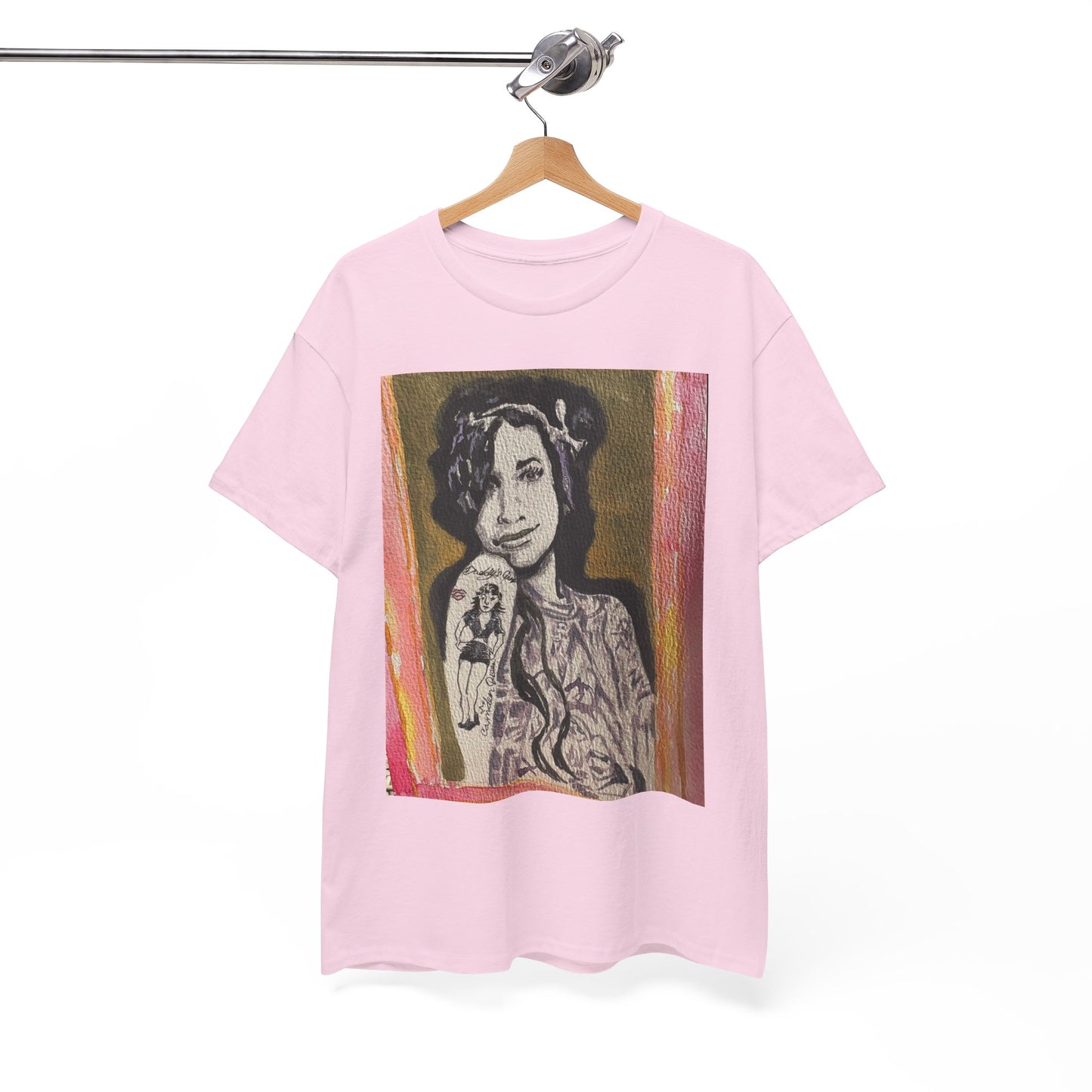 Camden Queen Amy W. Portrait Art Tee — Watercolor Painted Amy W. Hand-Drawn Tattooed Woman Graphic T-Shirt