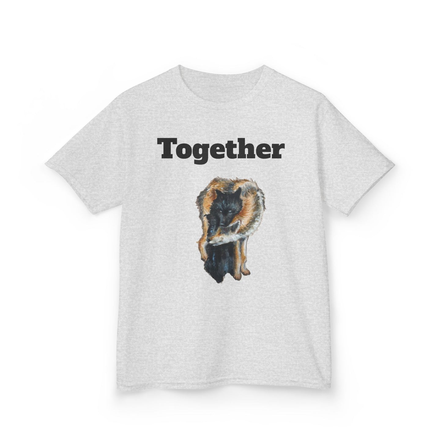 Kids T-Shirt - "Together" Hugging Wolves Design | Cute Animal Tee for Children