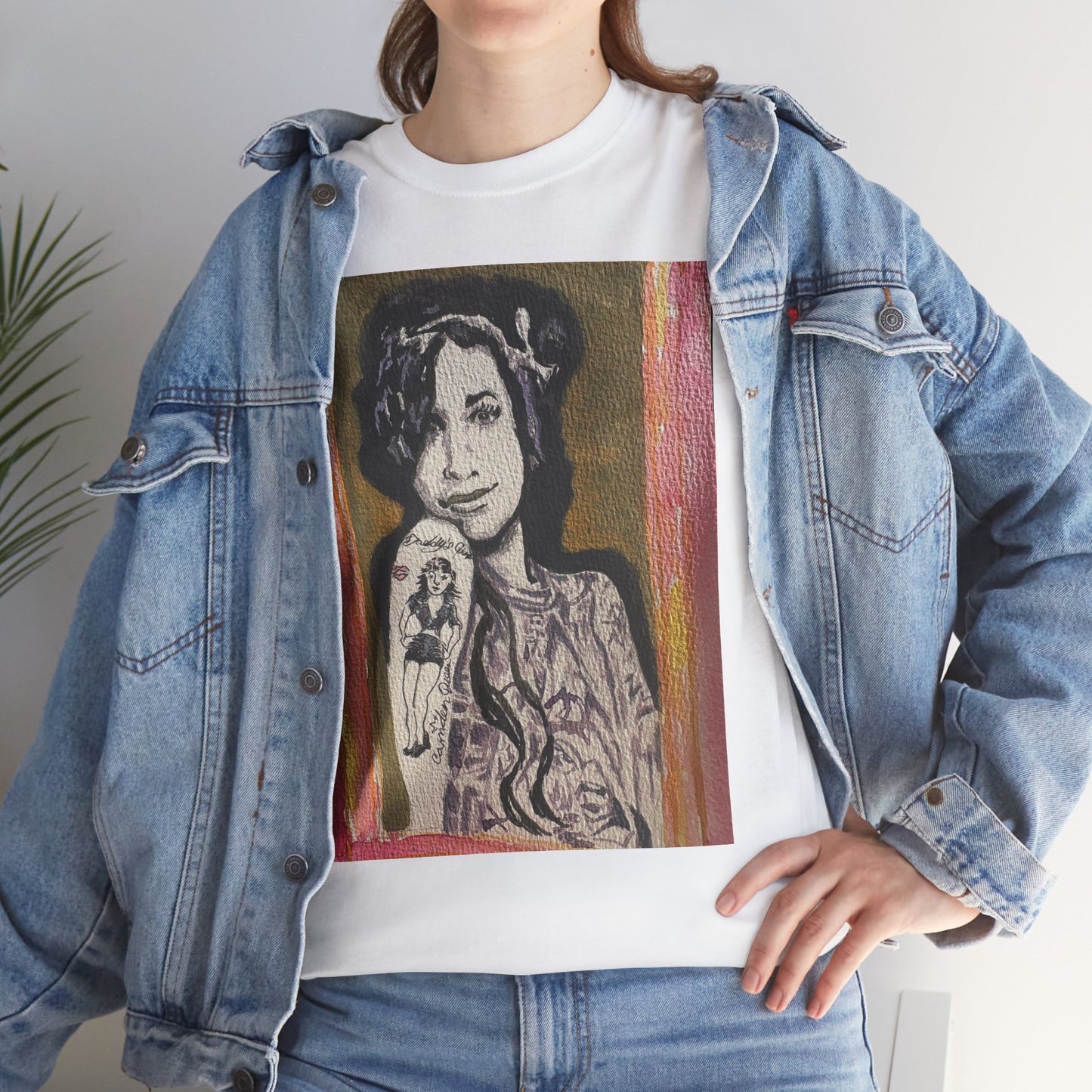 Camden Queen Amy W. Portrait Art Tee — Watercolor Painted Amy W. Hand-Drawn Tattooed Woman Graphic T-Shirt