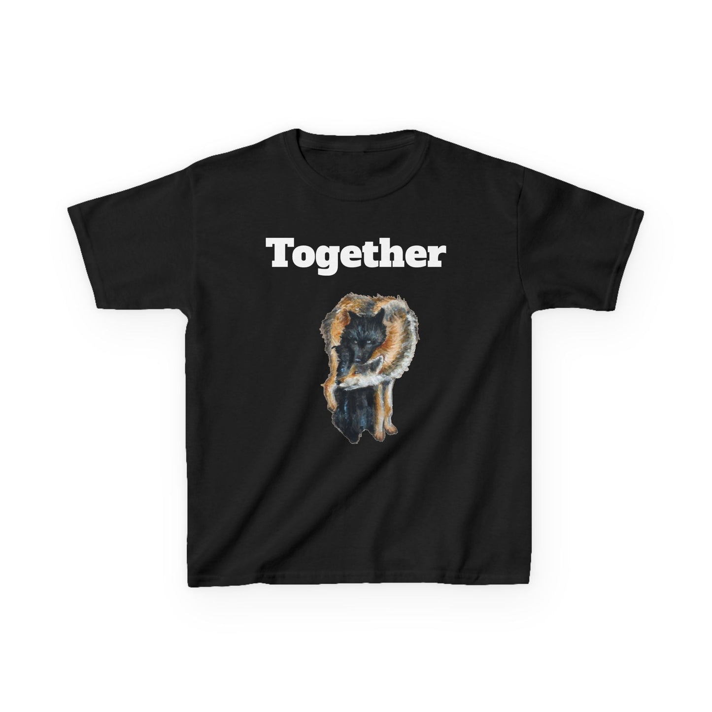 Kids T-Shirt - "Together" Hugging Wolves Design | Cute Animal Tee for Children