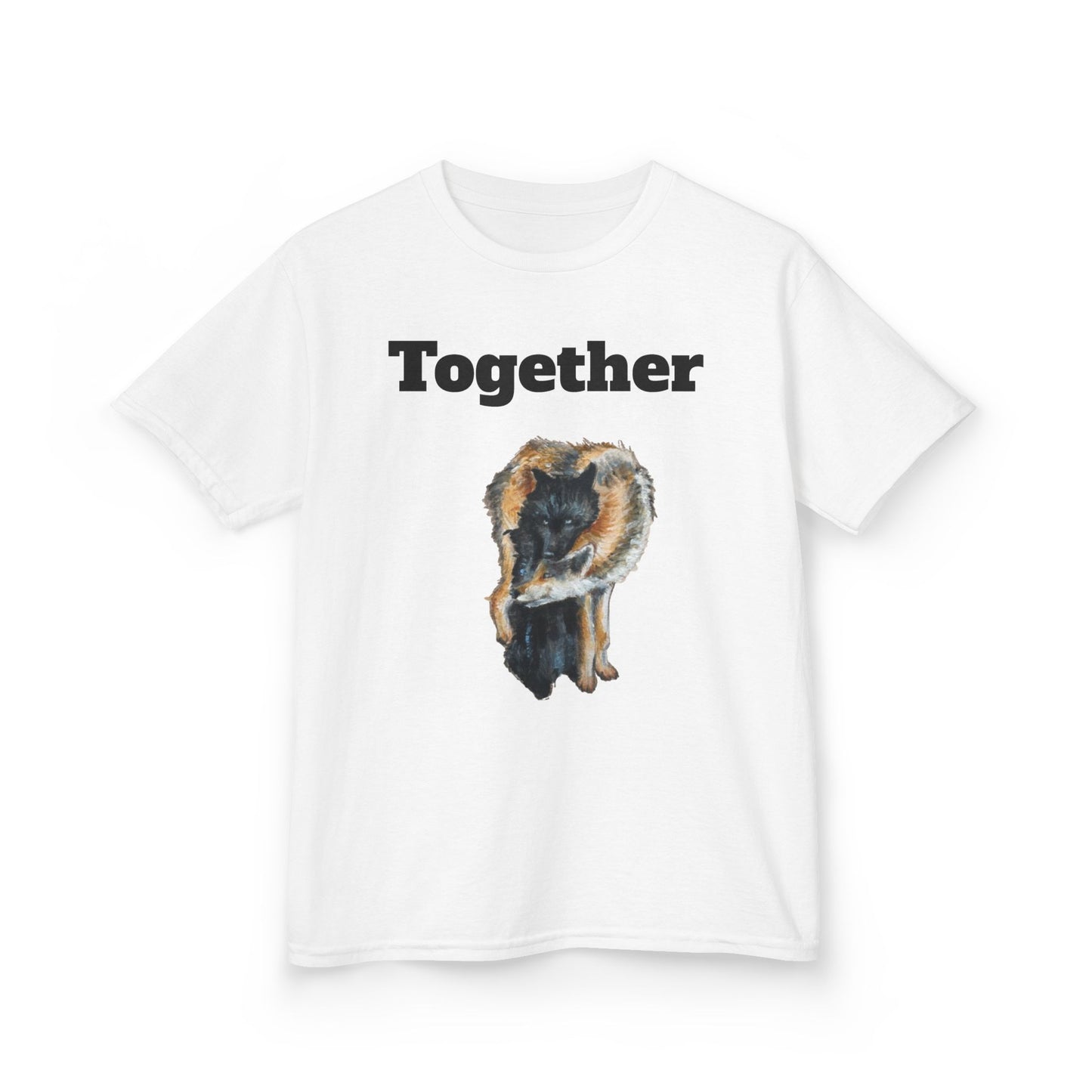Kids T-Shirt - "Together" Hugging Wolves Design | Cute Animal Tee for Children