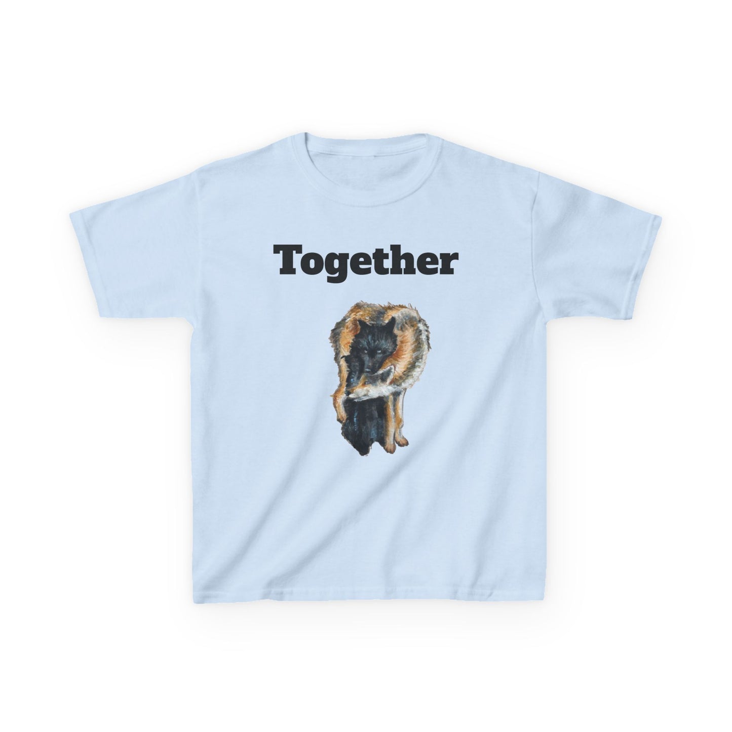 Kids T-Shirt - "Together" Hugging Wolves Design | Cute Animal Tee for Children