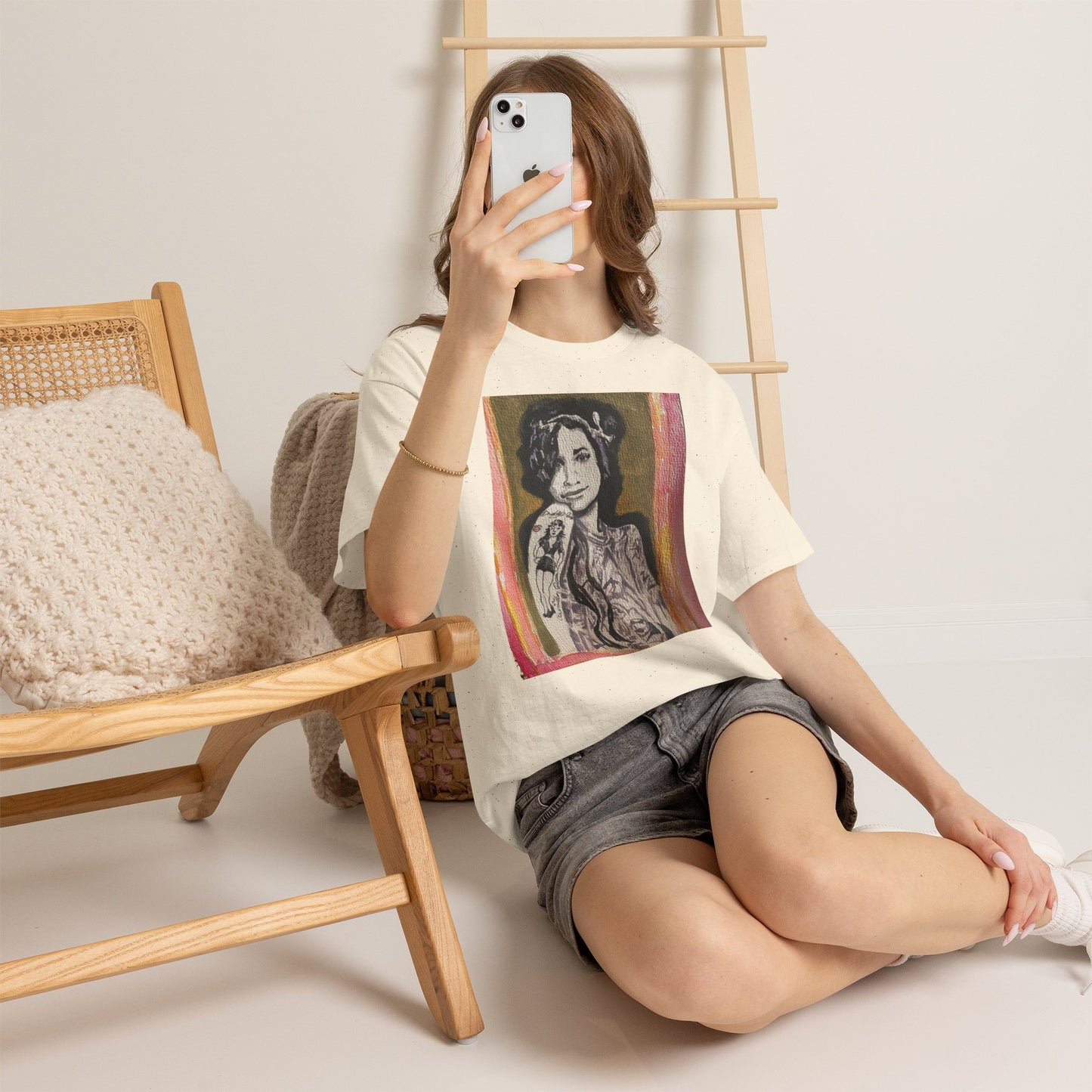 Camden Queen Amy W. Portrait Art Tee — Watercolor Painted Amy W. Hand-Drawn Tattooed Woman Graphic T-Shirt