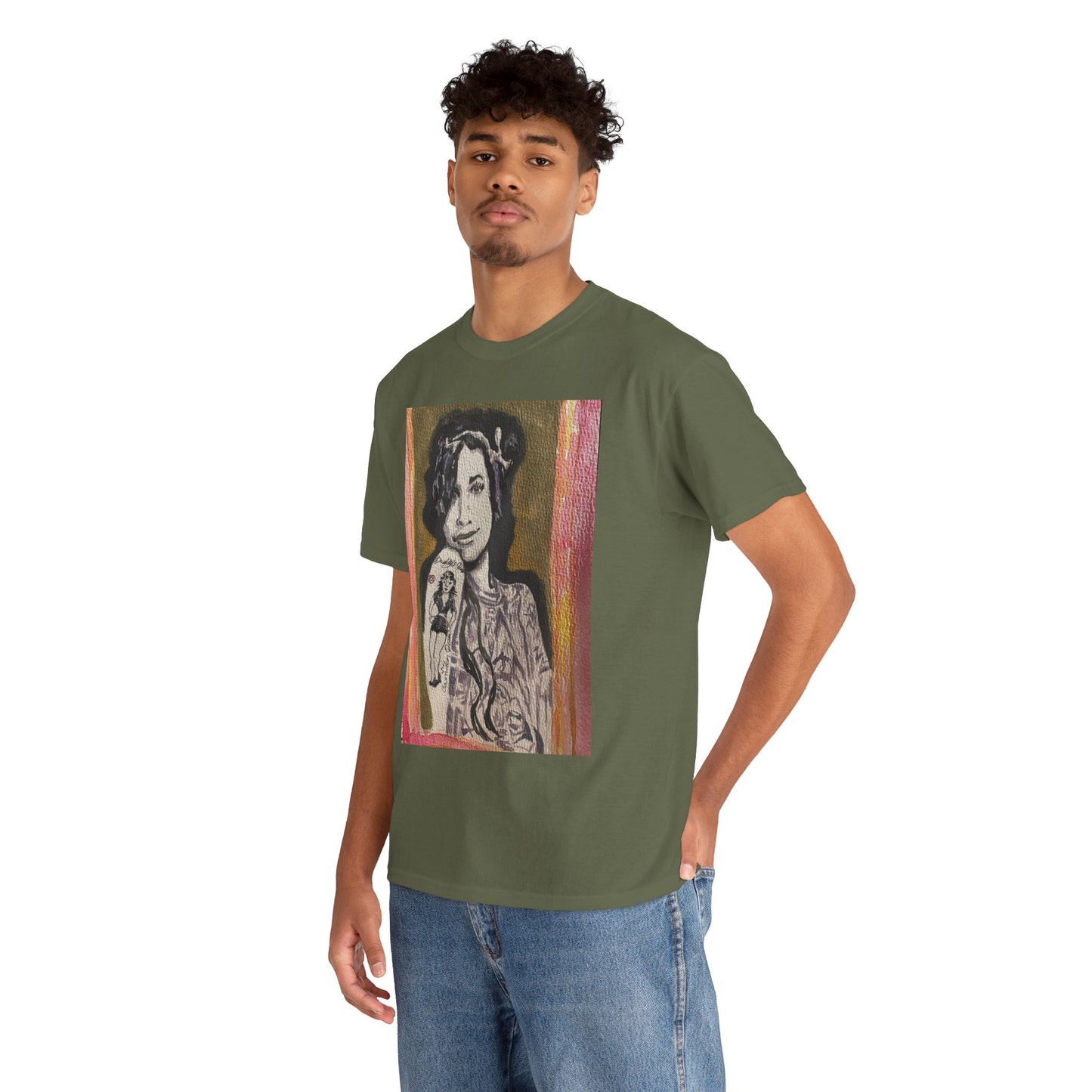 Camden Queen Amy W. Portrait Art Tee — Watercolor Painted Amy W. Hand-Drawn Tattooed Woman Graphic T-Shirt