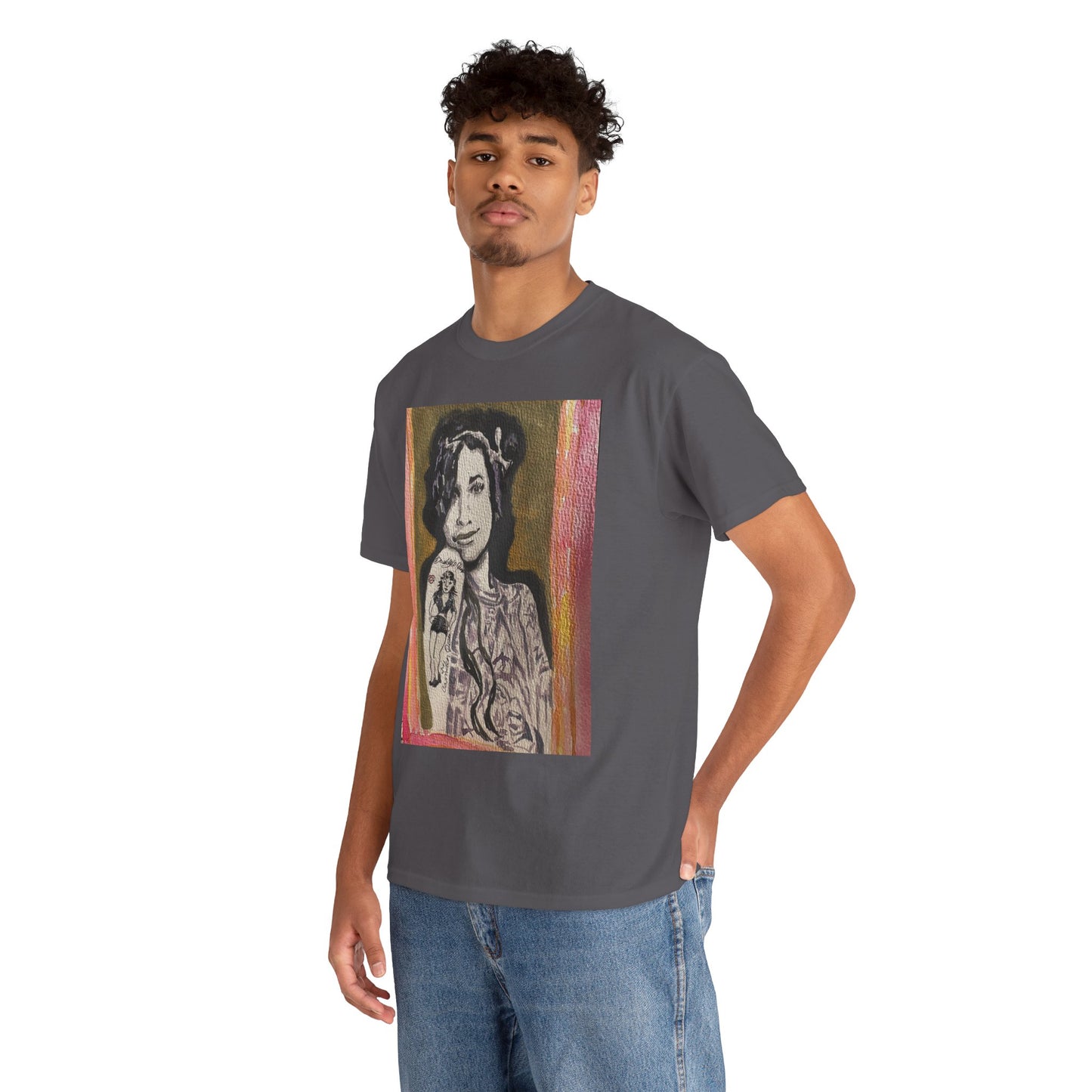 Camden Queen Amy W. Portrait Art Tee — Watercolor Painted Amy W. Hand-Drawn Tattooed Woman Graphic T-Shirt