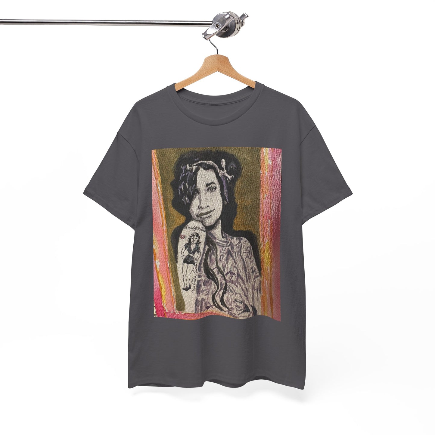 Camden Queen Amy W. Portrait Art Tee — Watercolor Painted Amy W. Hand-Drawn Tattooed Woman Graphic T-Shirt