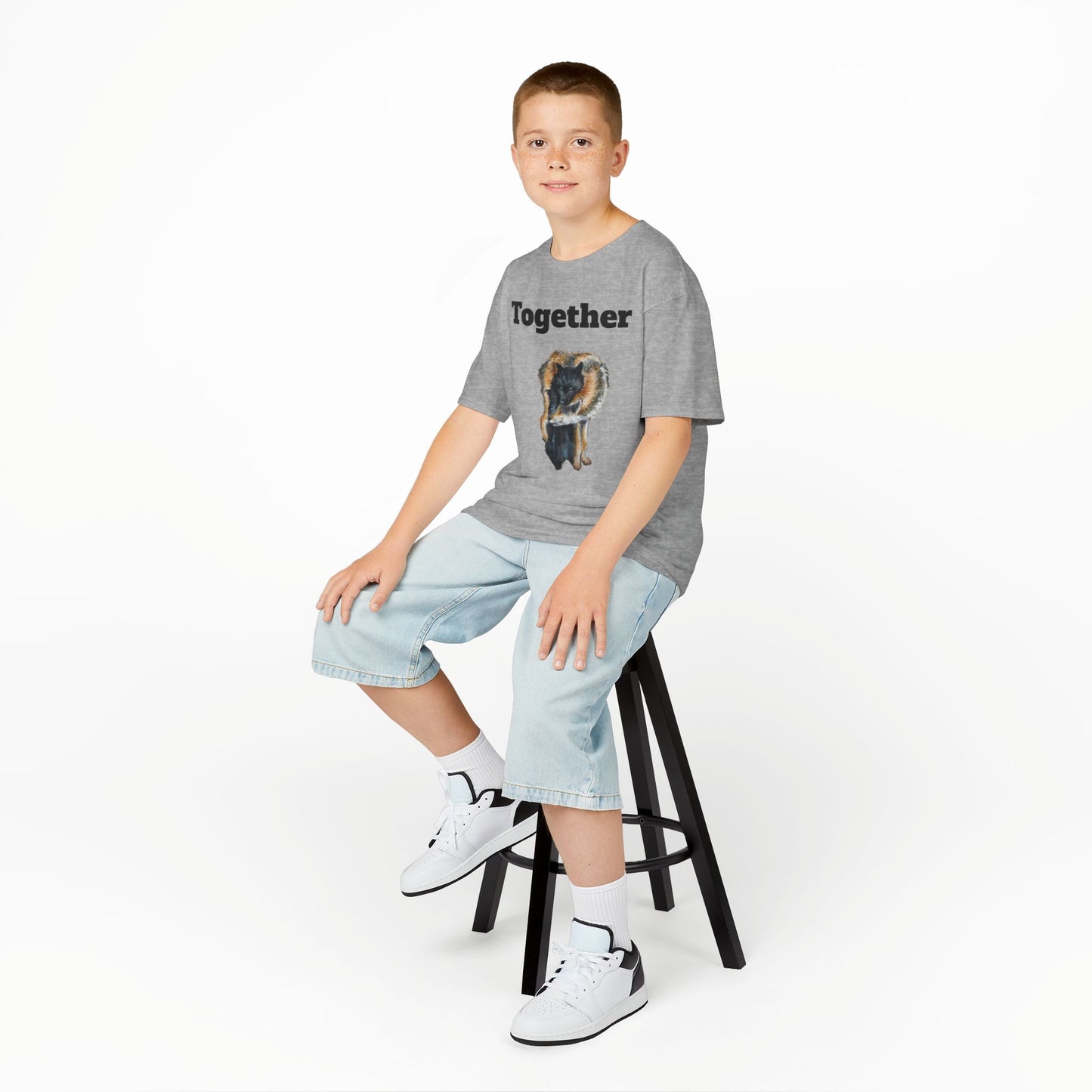Kids T-Shirt - "Together" Hugging Wolves Design | Cute Animal Tee for Children