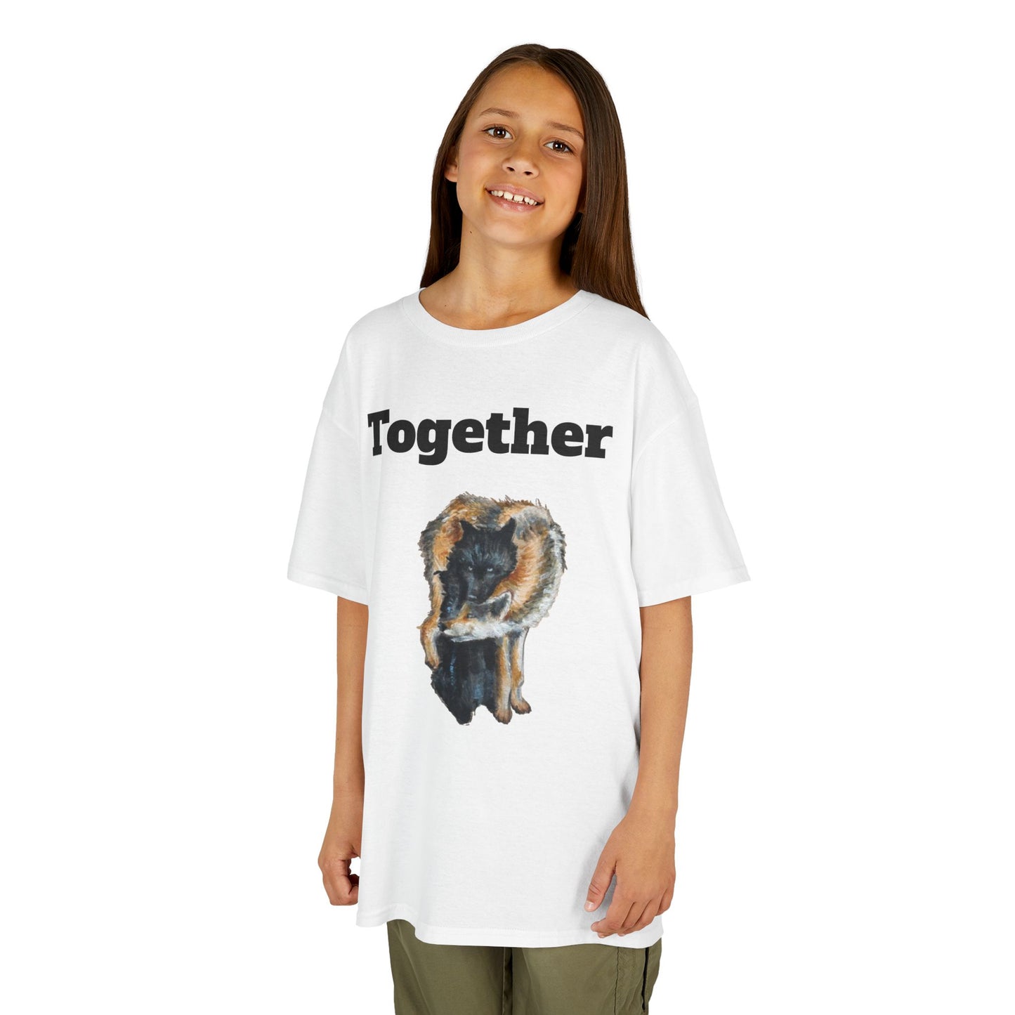 Kids T-Shirt - "Together" Hugging Wolves Design | Cute Animal Tee for Children