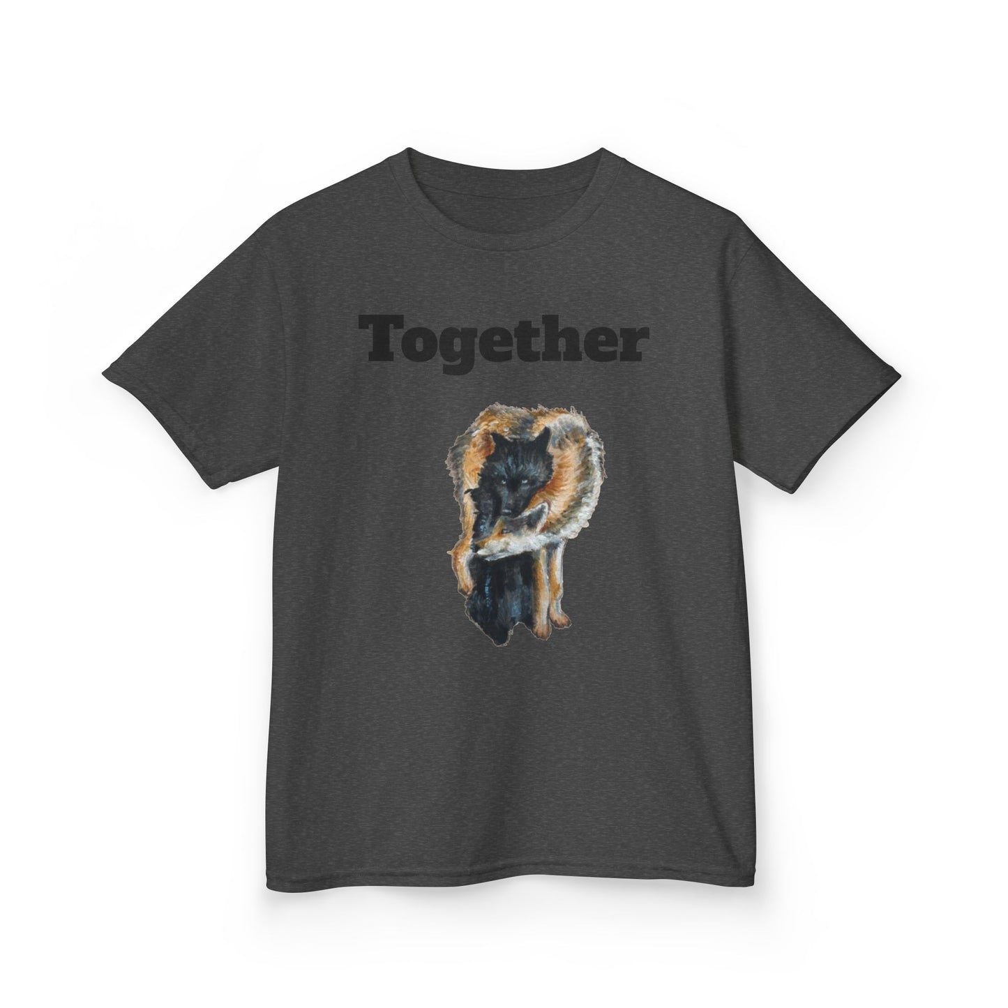 Kids T-Shirt - "Together" Hugging Wolves Design | Cute Animal Tee for Children