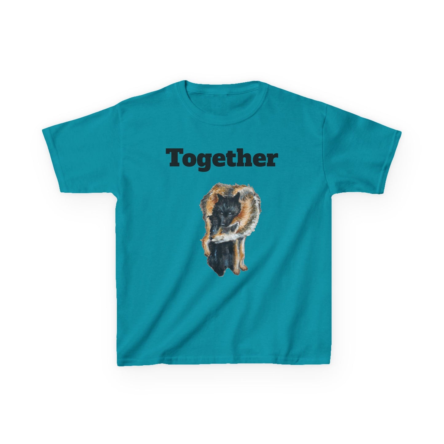 Kids T-Shirt - "Together" Hugging Wolves Design | Cute Animal Tee for Children