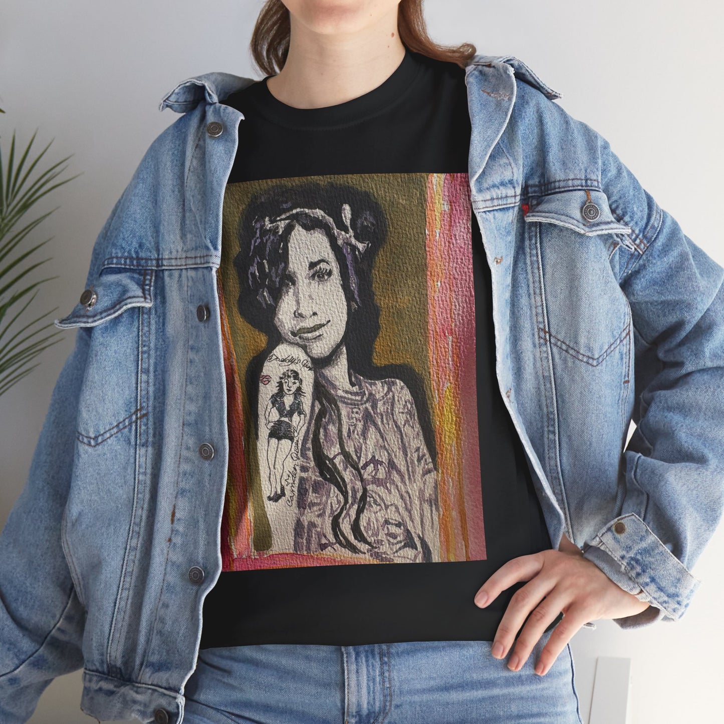 Camden Queen Amy W. Portrait Art Tee — Watercolor Painted Amy W. Hand-Drawn Tattooed Woman Graphic T-Shirt