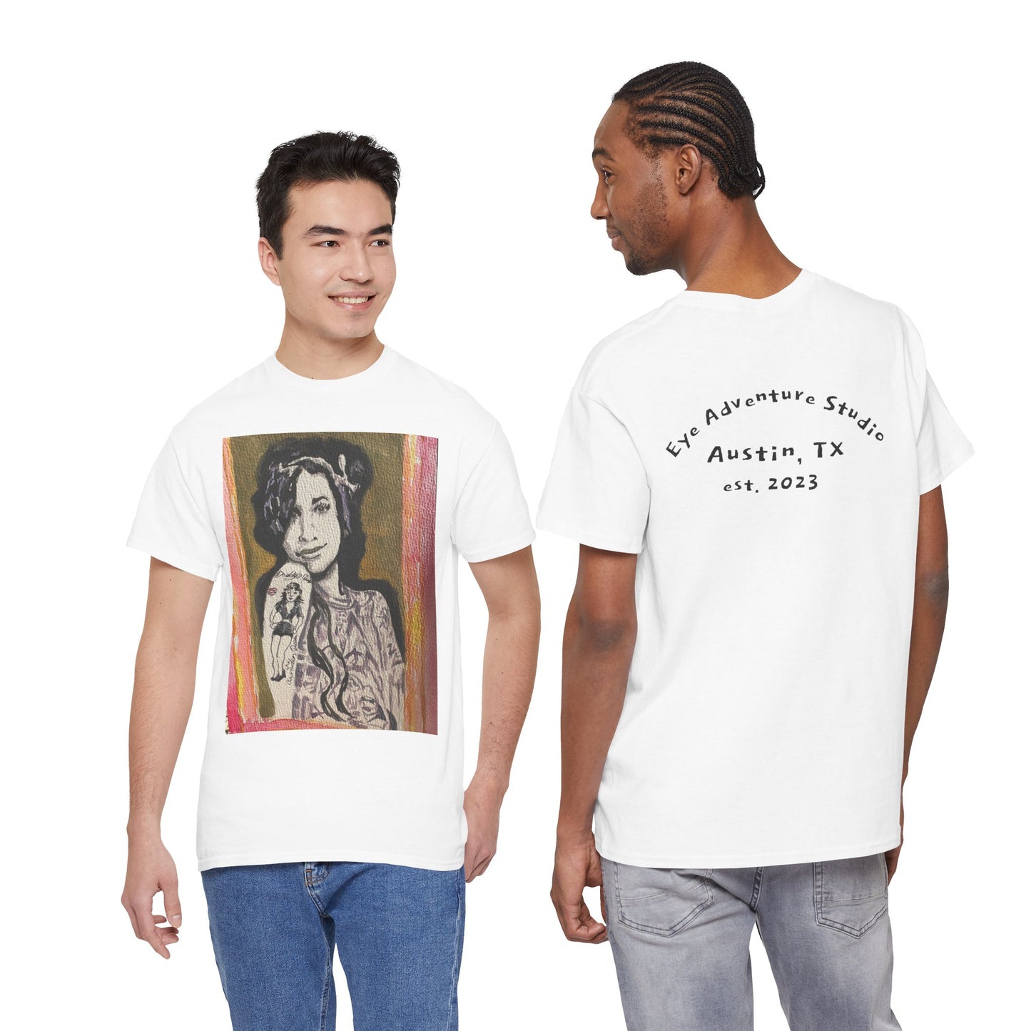 Camden Queen Amy W. Portrait Art Tee — Watercolor Painted Amy W. Hand-Drawn Tattooed Woman Graphic T-Shirt
