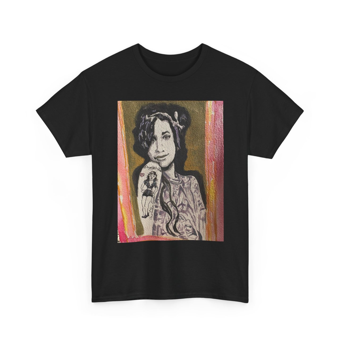 Camden Queen Amy W. Portrait Art Tee — Watercolor Painted Amy W. Hand-Drawn Tattooed Woman Graphic T-Shirt