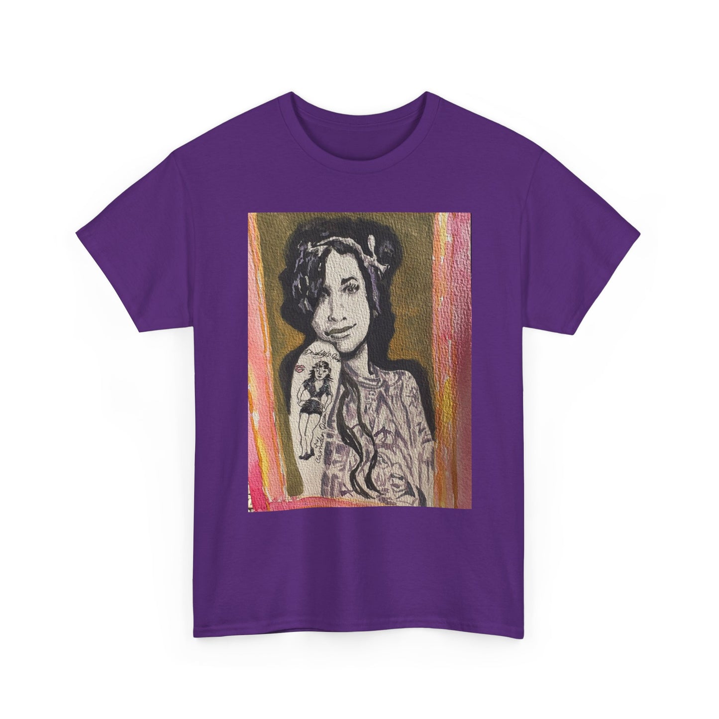 Camden Queen Amy W. Portrait Art Tee — Watercolor Painted Amy W. Hand-Drawn Tattooed Woman Graphic T-Shirt