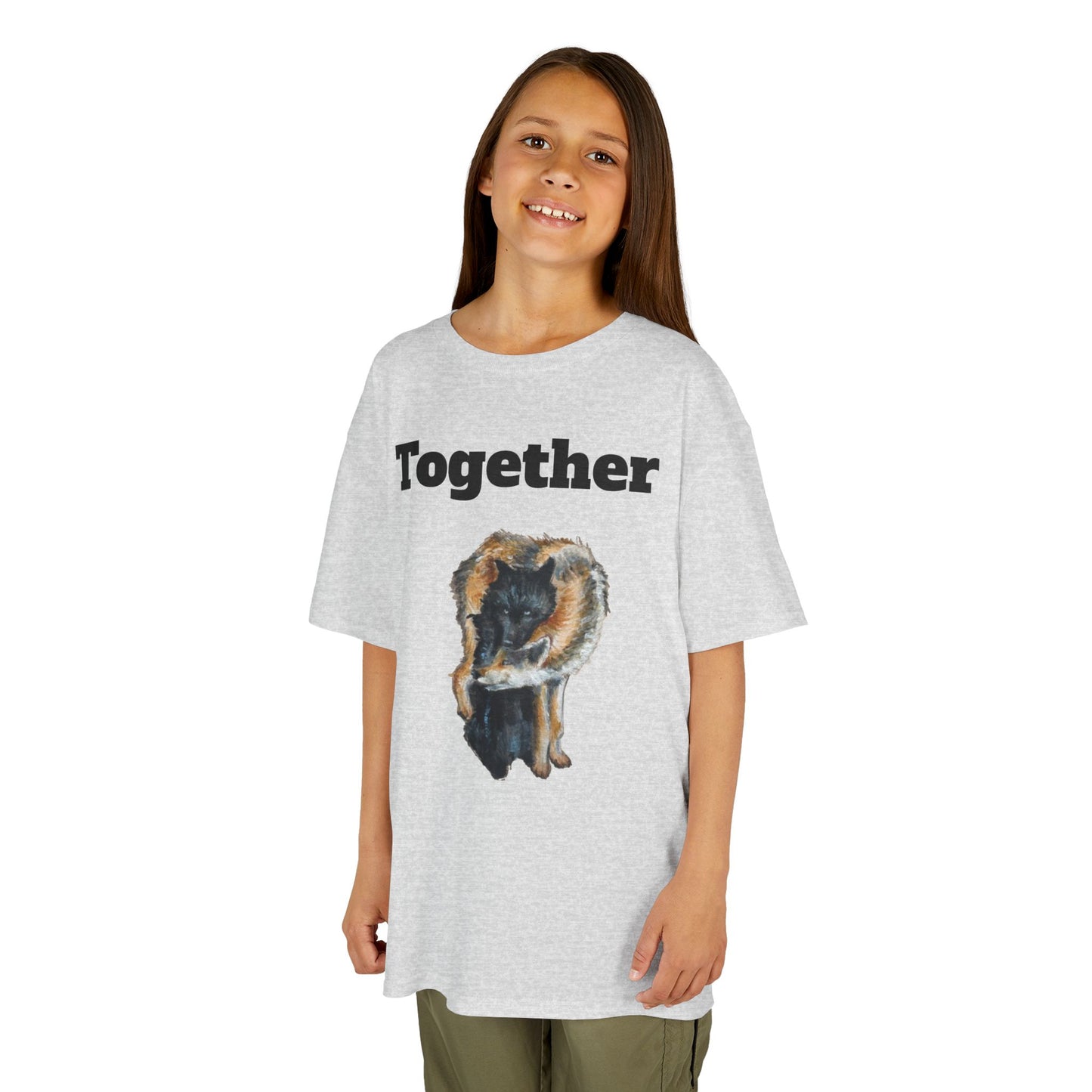 Kids T-Shirt - "Together" Hugging Wolves Design | Cute Animal Tee for Children