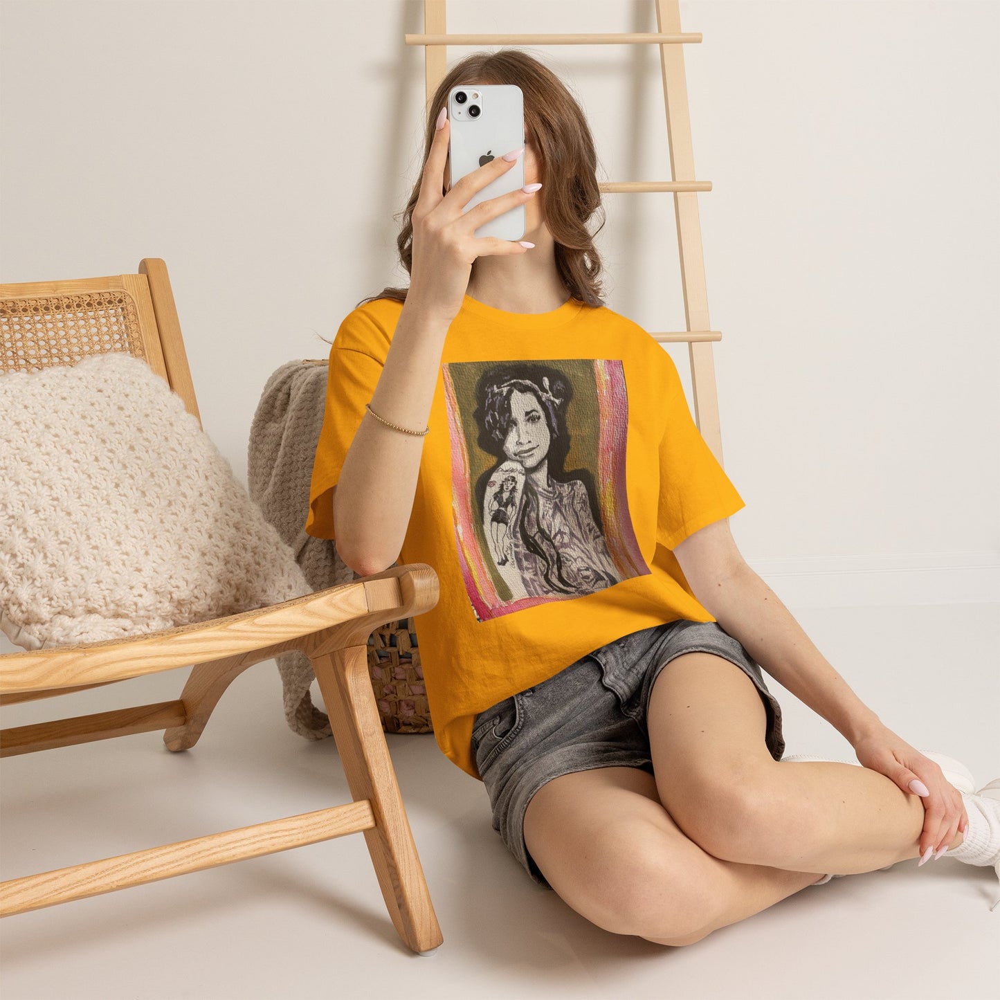 Camden Queen Amy W. Portrait Art Tee — Watercolor Painted Amy W. Hand-Drawn Tattooed Woman Graphic T-Shirt