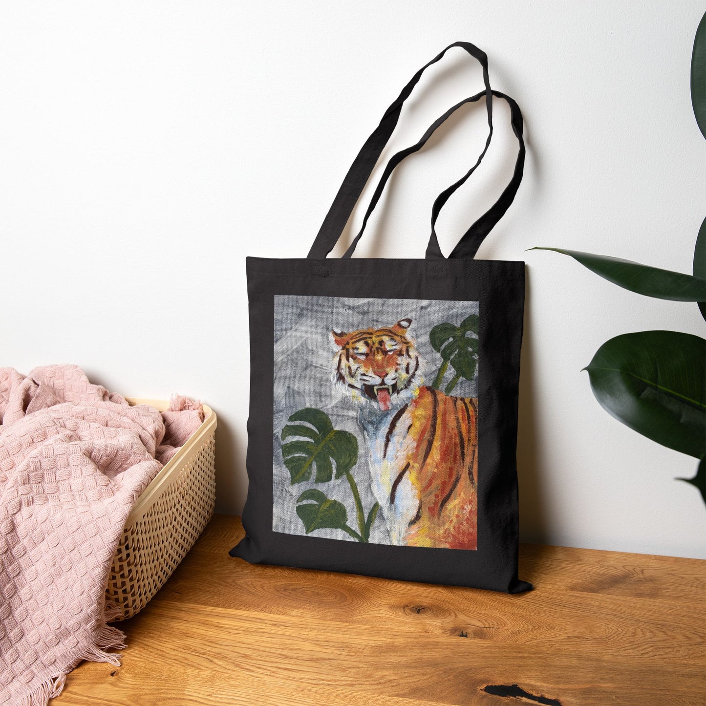Tiger Art Canvas Tote Bag — "Tiger got your tongue." 'Eye Adventure Studio' Printed Cotton Shopper