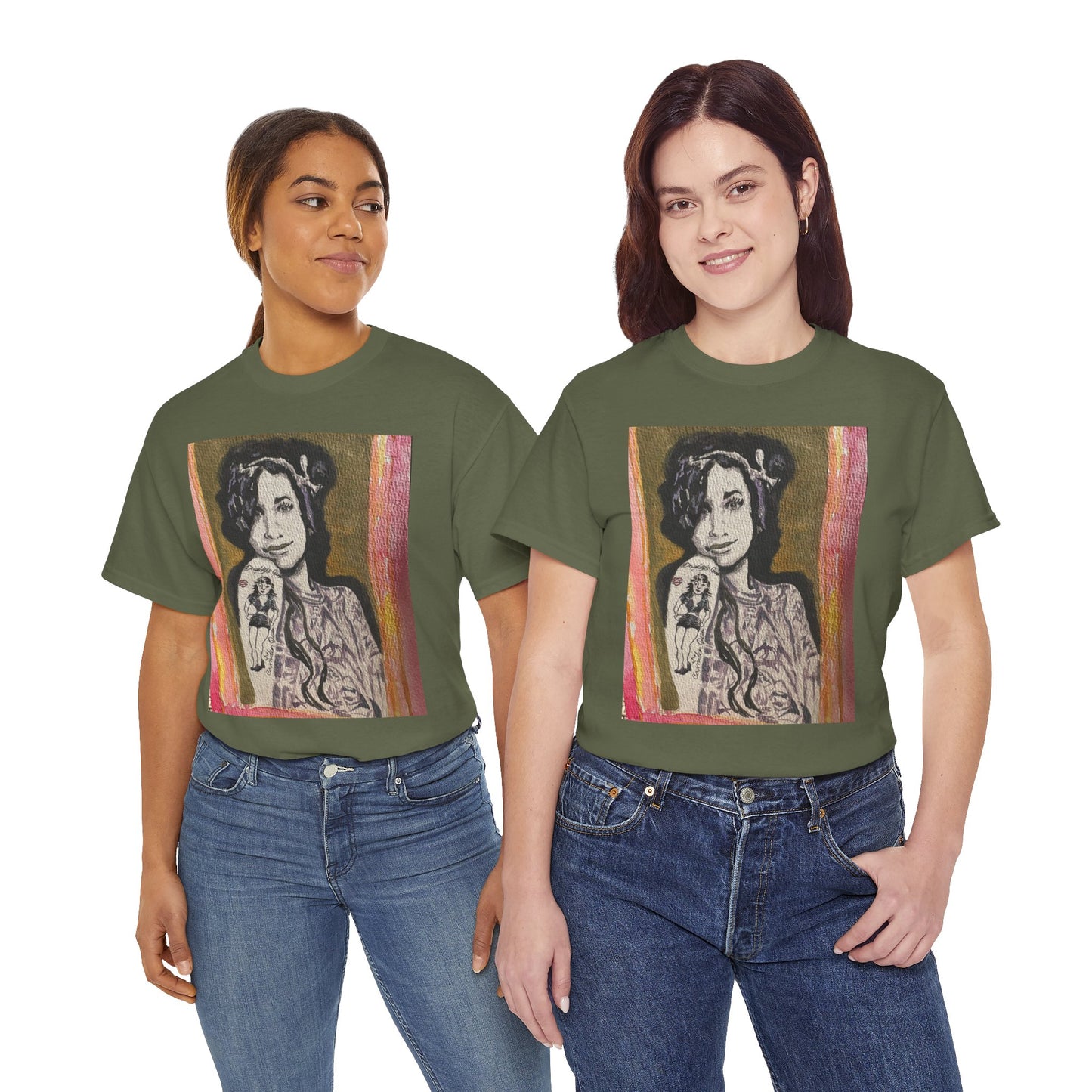 Camden Queen Amy W. Portrait Art Tee — Watercolor Painted Amy W. Hand-Drawn Tattooed Woman Graphic T-Shirt