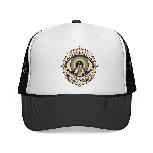 Eye Adventure Studio “Eye of the feminine creator” Eye Graphic Trucker Cap — Monochrome Vintage Eye Illustration Hat