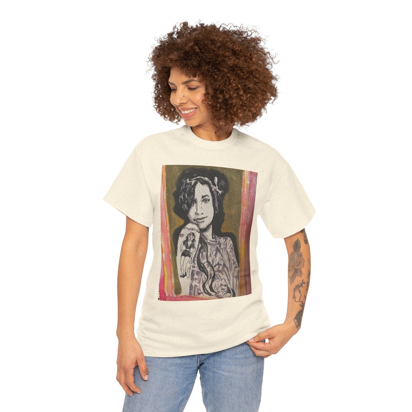 Camden Queen Amy W. Portrait Art Tee — Watercolor Painted Amy W. Hand-Drawn Tattooed Woman Graphic T-Shirt