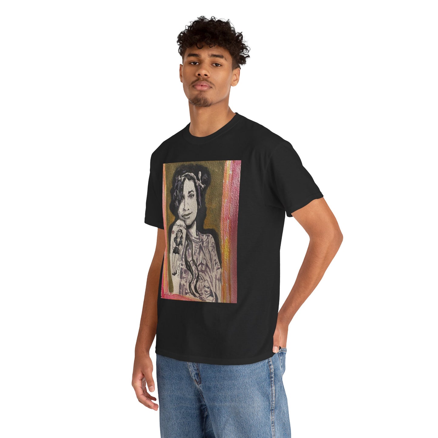 Camden Queen Amy W. Portrait Art Tee — Watercolor Painted Amy W. Hand-Drawn Tattooed Woman Graphic T-Shirt