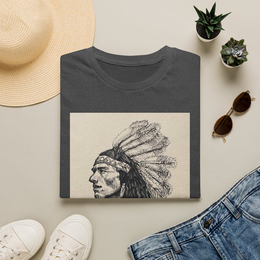 Native Chief Sketch T-Shirt — Vintage Headdress Portrait Tee