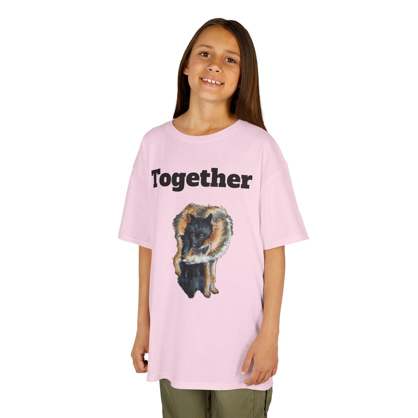 Kids T-Shirt - "Together" Hugging Wolves Design | Cute Animal Tee for Children