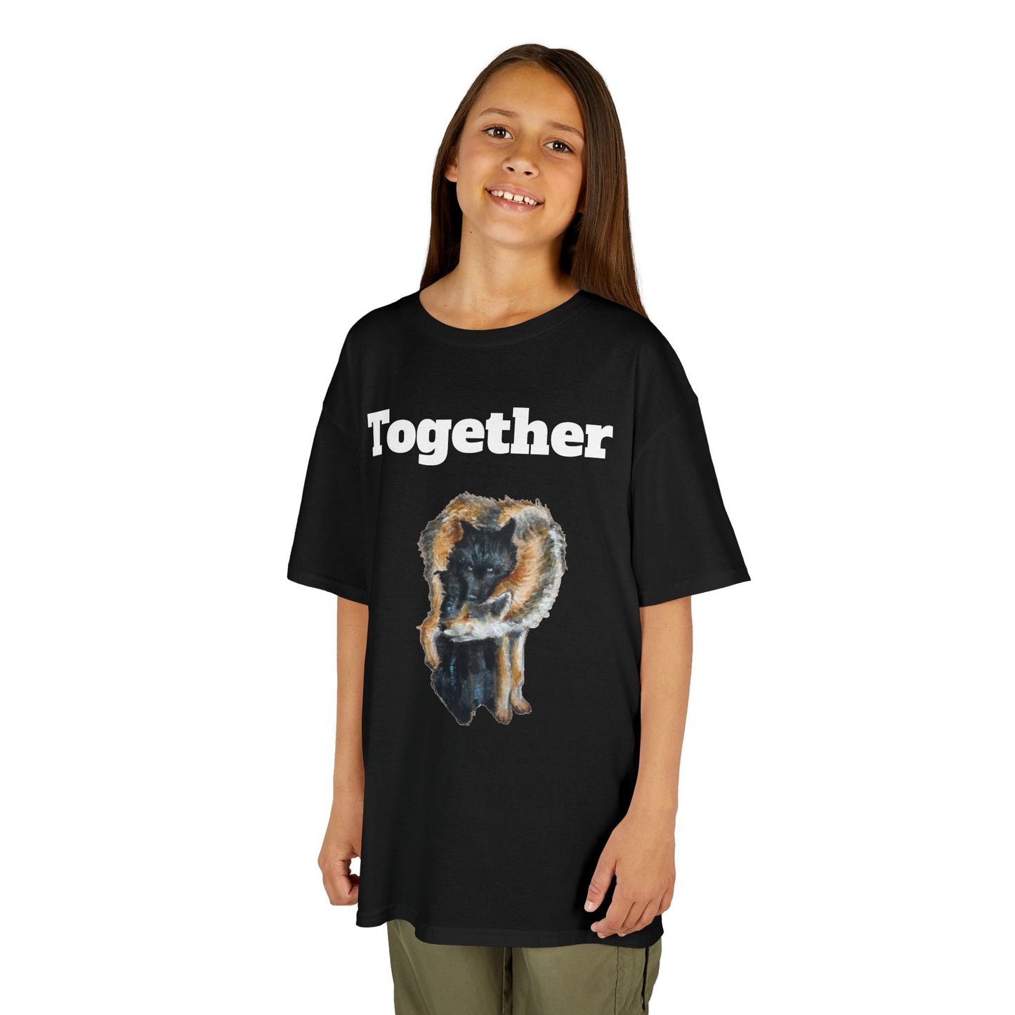 Kids T-Shirt - "Together" Hugging Wolves Design | Cute Animal Tee for Children