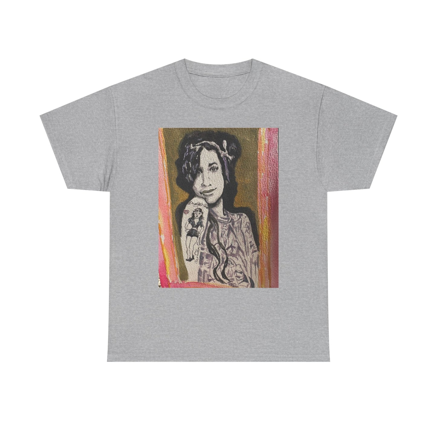 Camden Queen Amy W. Portrait Art Tee — Watercolor Painted Amy W. Hand-Drawn Tattooed Woman Graphic T-Shirt