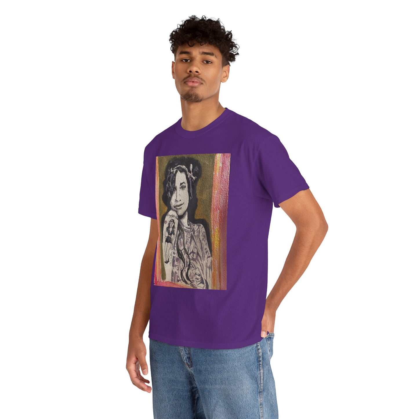Camden Queen Amy W. Portrait Art Tee — Watercolor Painted Amy W. Hand-Drawn Tattooed Woman Graphic T-Shirt