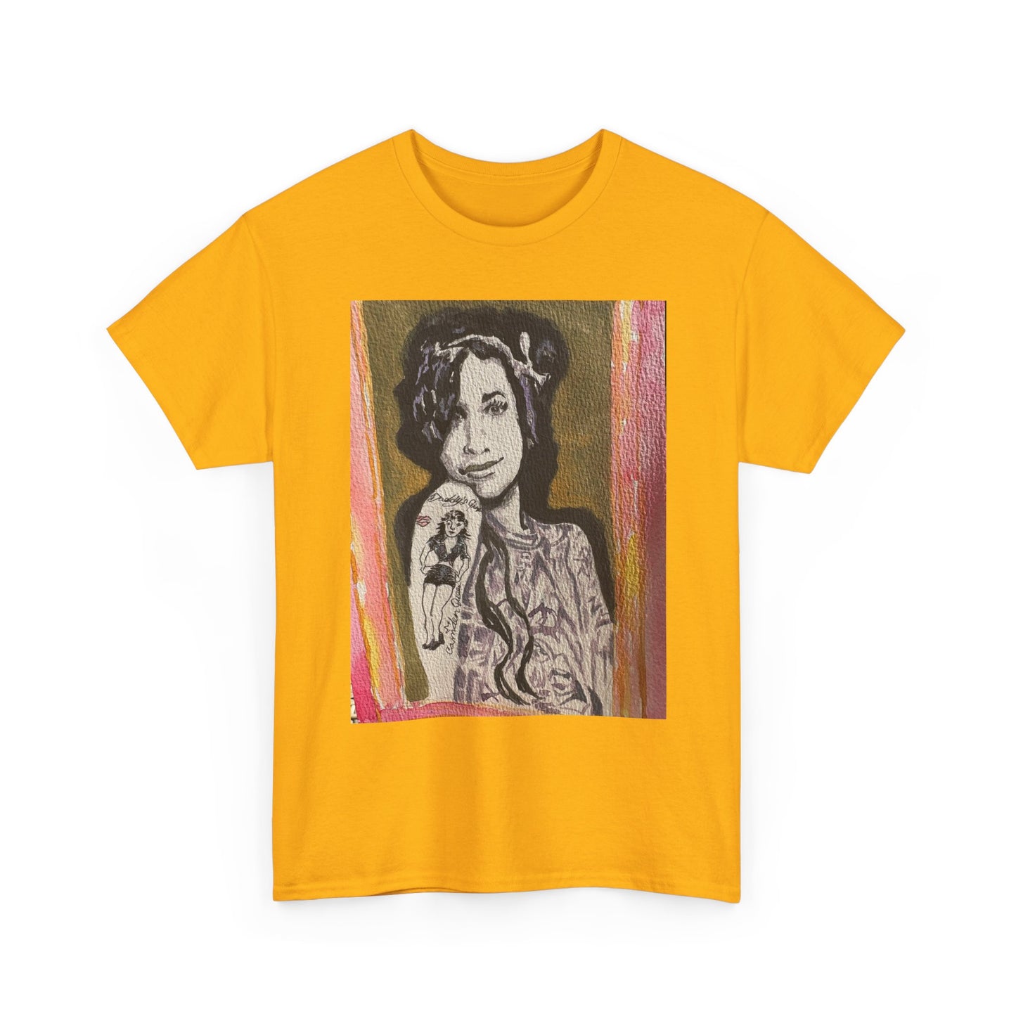 Camden Queen Amy W. Portrait Art Tee — Watercolor Painted Amy W. Hand-Drawn Tattooed Woman Graphic T-Shirt