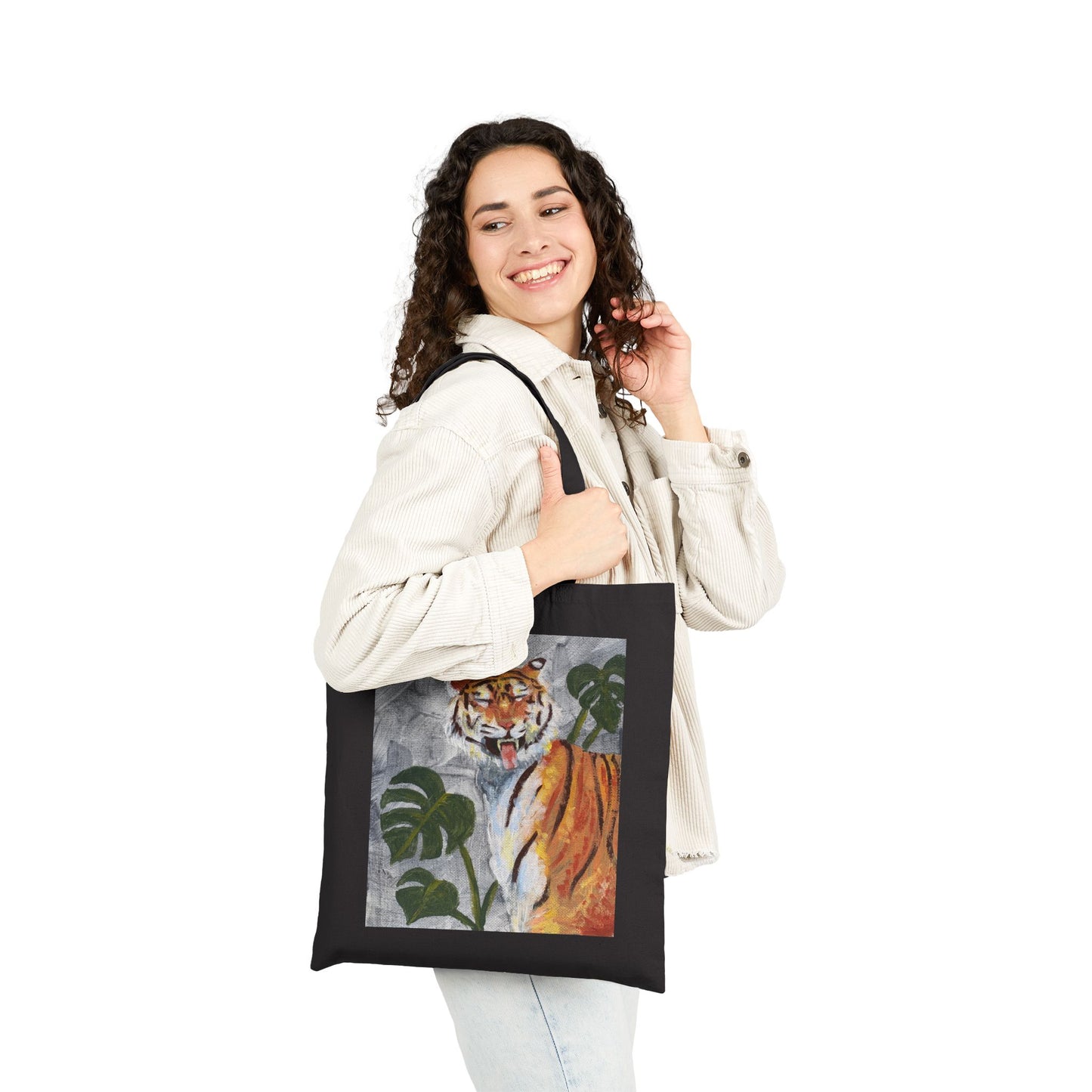 Tiger Art Canvas Tote Bag — "Tiger got your tongue." 'Eye Adventure Studio' Printed Cotton Shopper