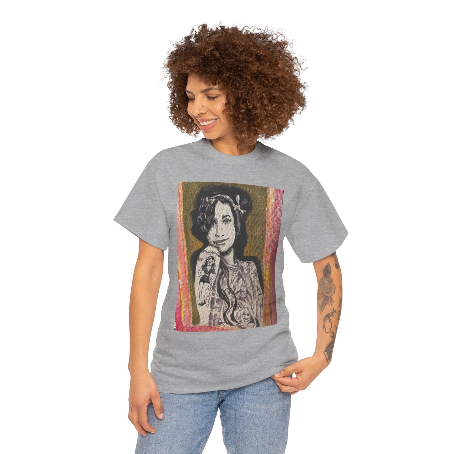 Camden Queen Amy W. Portrait Art Tee — Watercolor Painted Amy W. Hand-Drawn Tattooed Woman Graphic T-Shirt