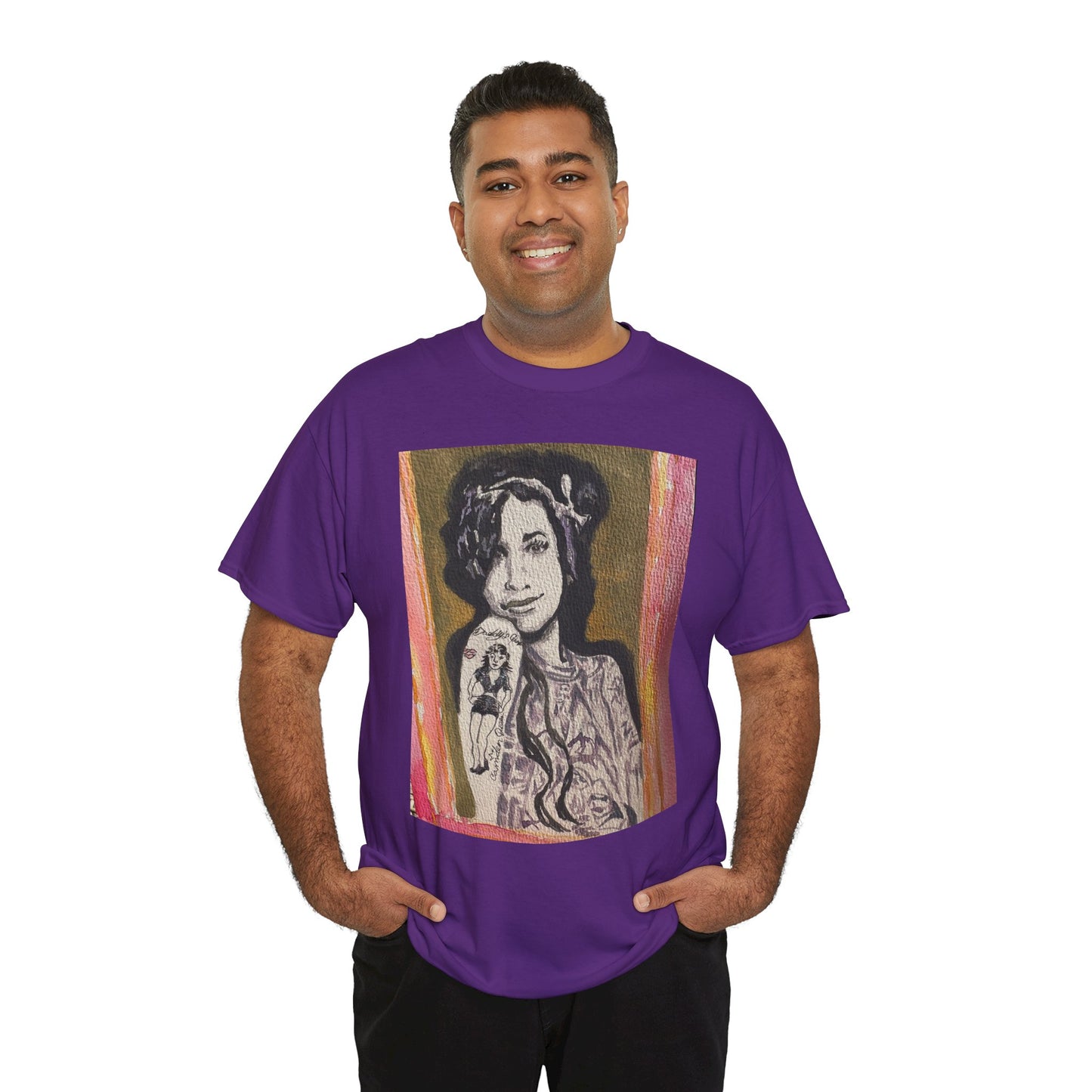 Camden Queen Amy W. Portrait Art Tee — Watercolor Painted Amy W. Hand-Drawn Tattooed Woman Graphic T-Shirt